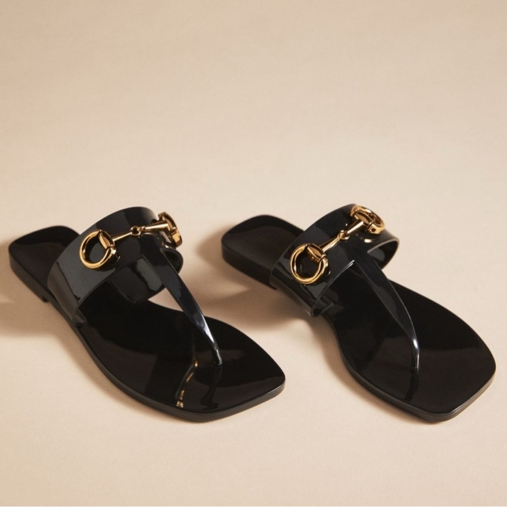 Jeffrey Campbell Black and Gold Horsebit Sandals